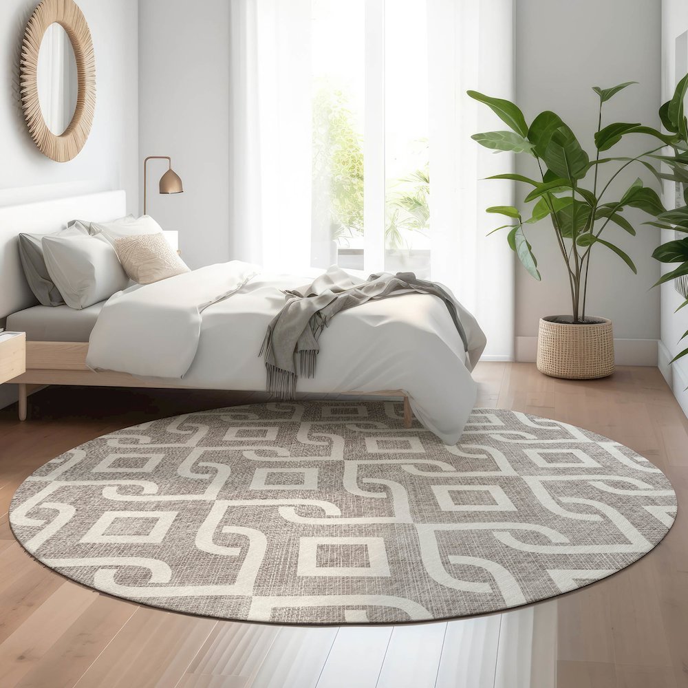 Premium Machine Washable Mayfield  Taupe 8' x 8' Round Rug