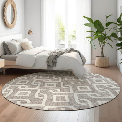 Premium Machine Washable Mayfield  Taupe 8' x 8' Round Rug