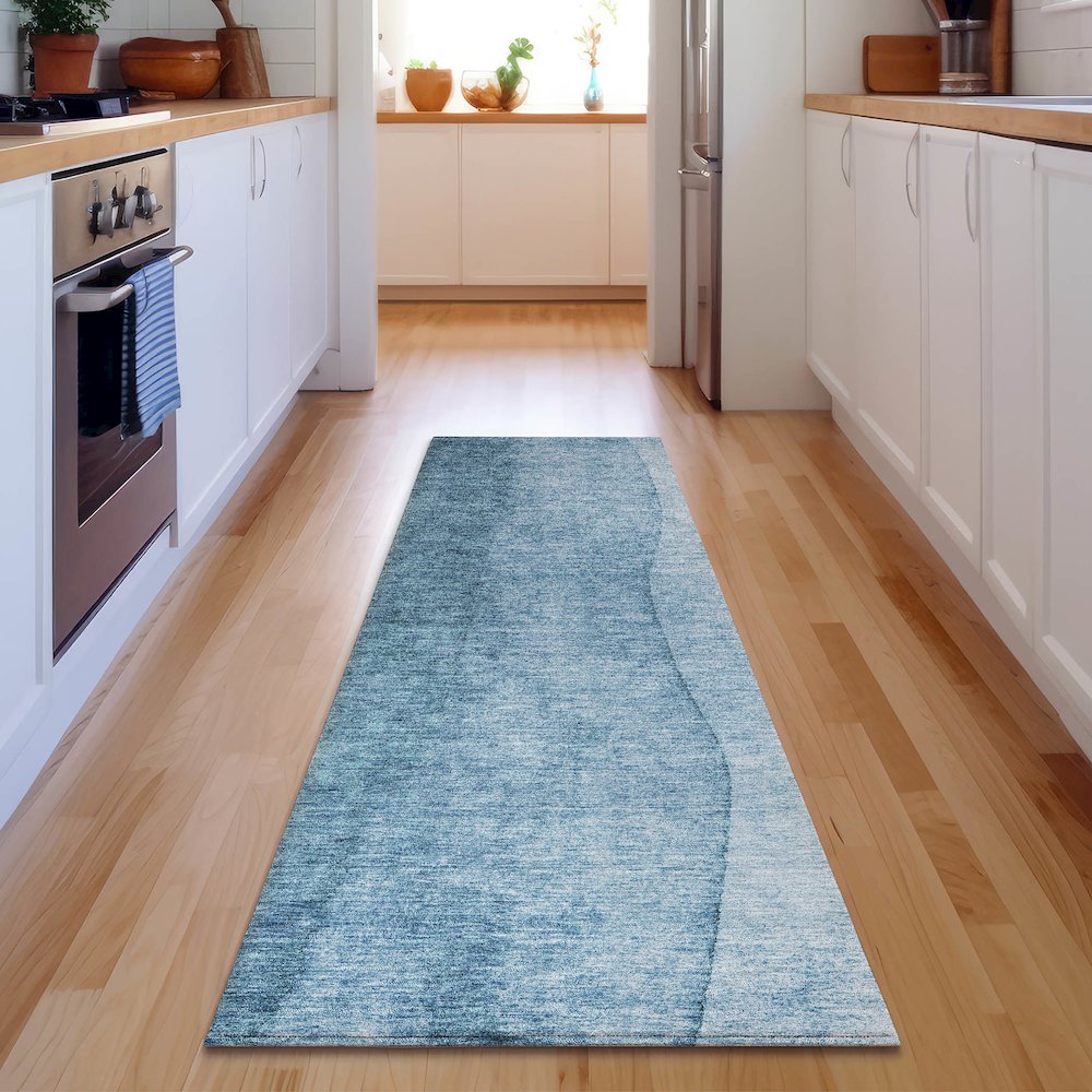 Premium Machine Washable Mayfield  Blue 2'3" x 7'6" Runner Rug