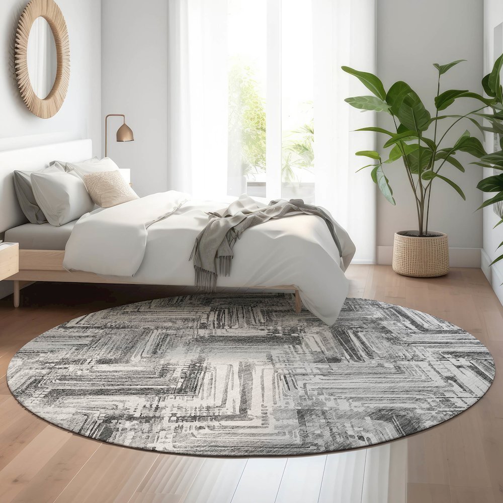 Premium Machine Washable Mayfield  Gray 8' x 8' Round Rug