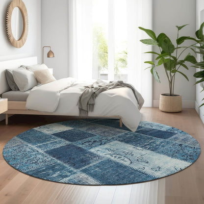 Premium Machine Washable Mayfield  Blue 8' x 8' Round Rug