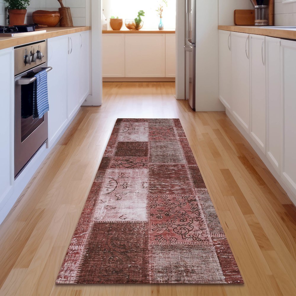 Premium Machine Washable Mayfield  Burgundy 2'3" x 7'6" Runner Rug