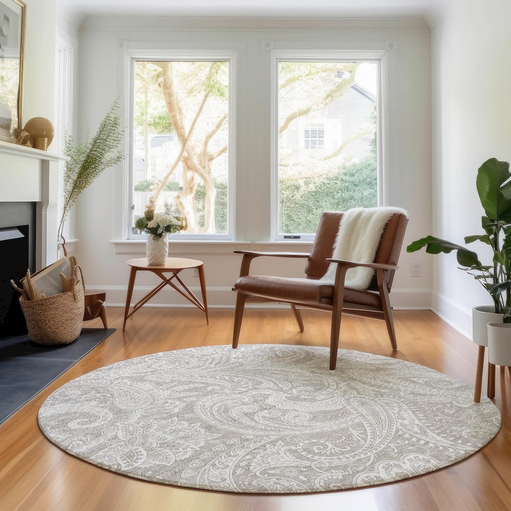 Premium Machine Washable Mayfield AMF654 Taupe 8' x 8' Round Rug