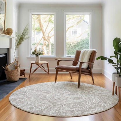 Premium Machine Washable Mayfield AMF654 Taupe 8' x 8' Round Rug