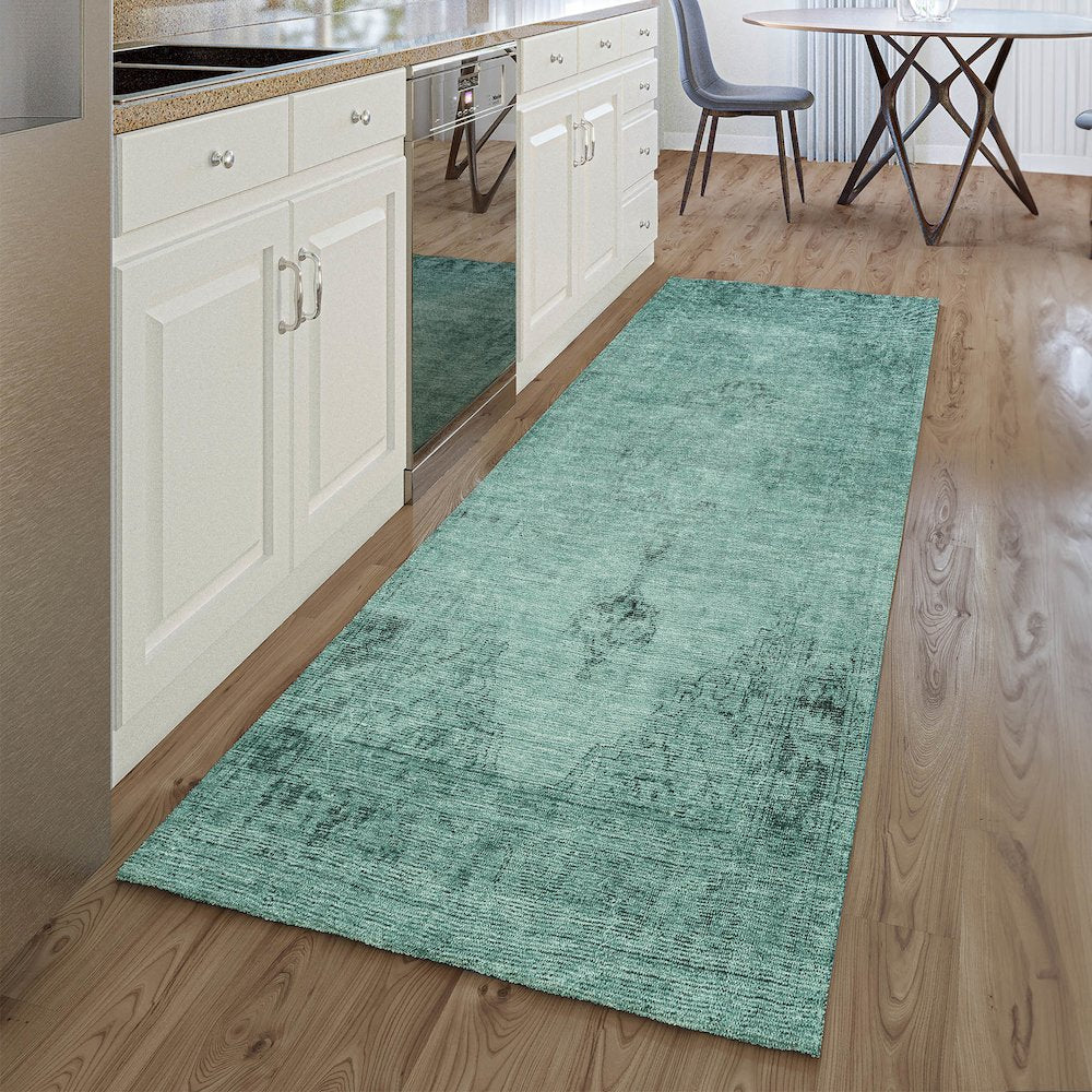 Premium Machine Washable Mayfield AMF658 Teal 2'3" x 7'6" Runner Rug