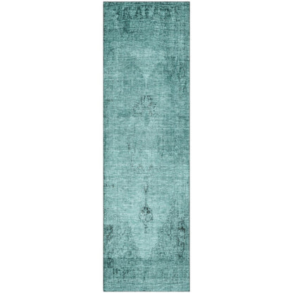 Premium Machine Washable Mayfield AMF658 Teal 2'3" x 7'6" Runner Rug