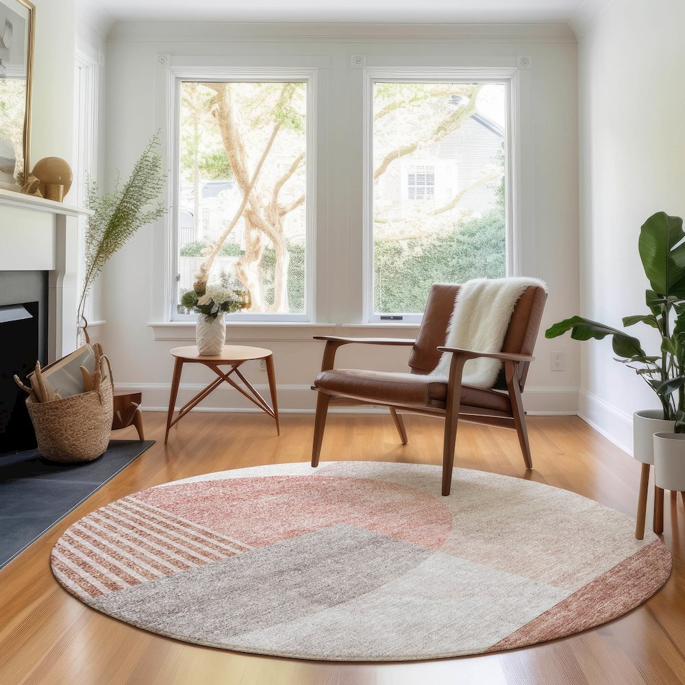Premium Machine Washable Mayfield AMF678 Copper 8' x 8' Round Rug