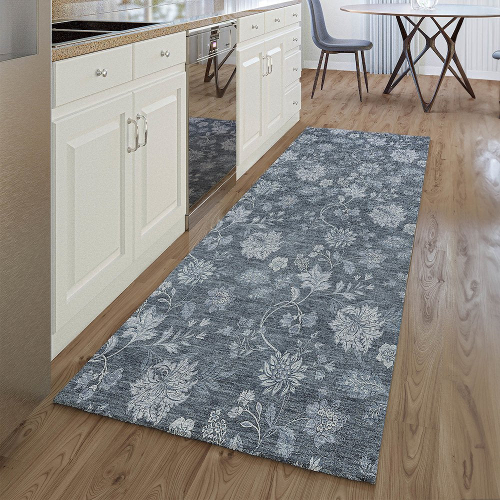 Premium Machine Washable Mayfield AMF680 Blue 2'3" x 7'6" Runner Rug