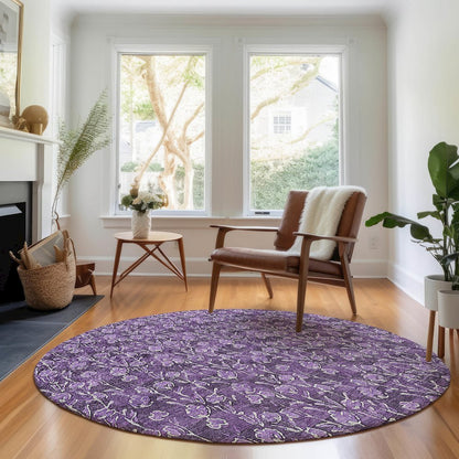 Premium Machine Washable Mayfield AMF692 Purple 8' x 8' Round Rug