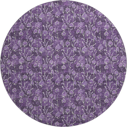 Premium Machine Washable Mayfield AMF692 Purple 8' x 8' Round Rug