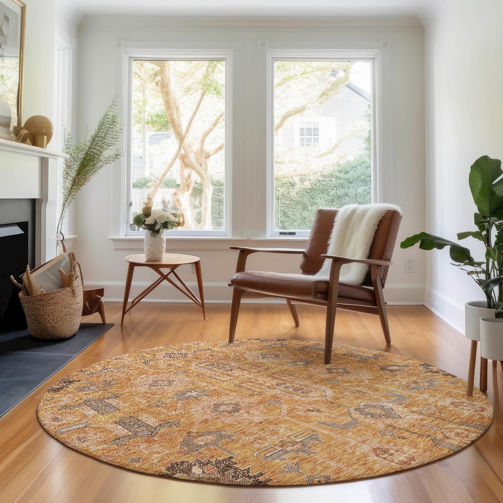 Premium Machine Washable Mayfield AMF697 Terracotta 8' x 8' Round Rug