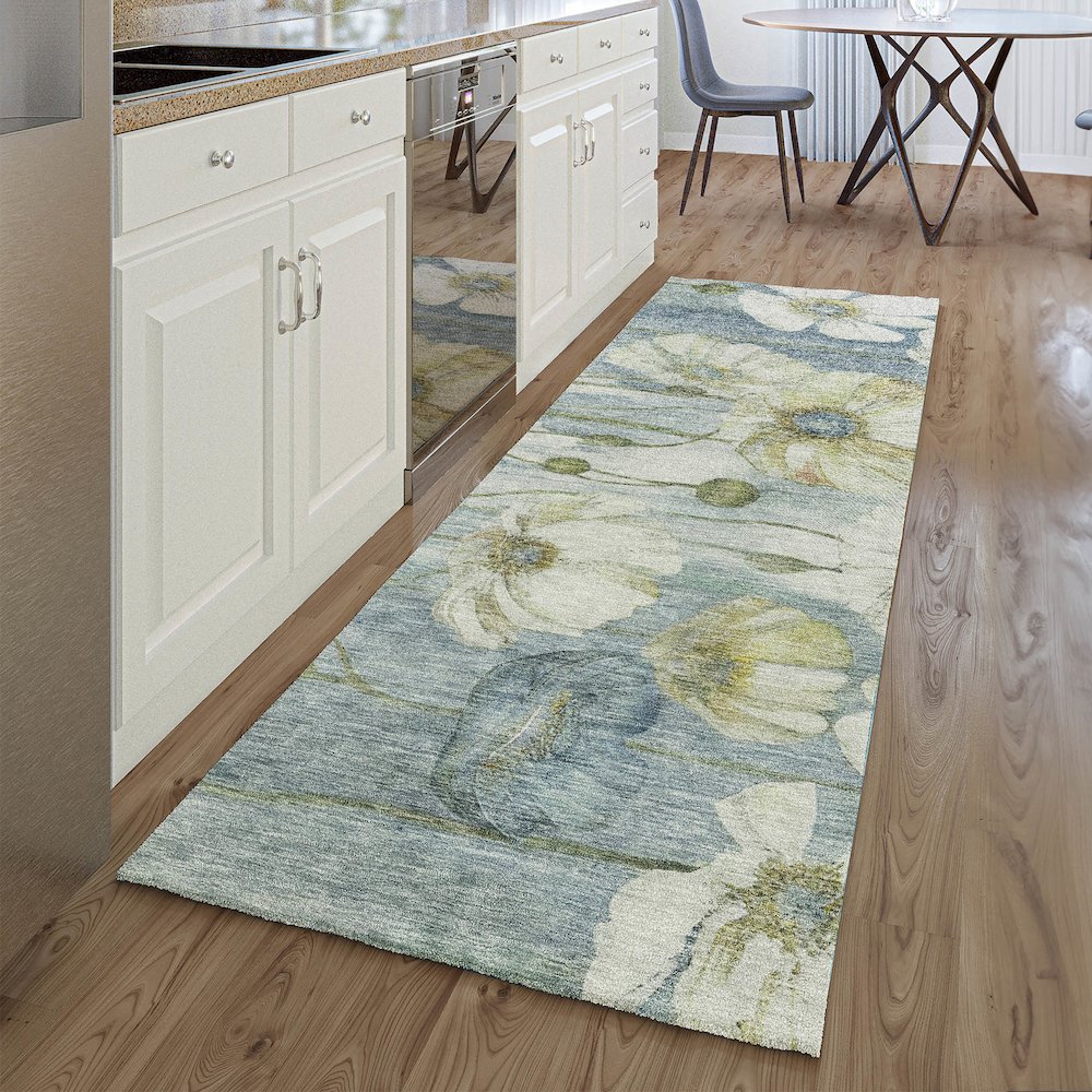 Premium Machine Washable Mayfield AMF712 Blue 2'3" x 7'6" Runner Rug