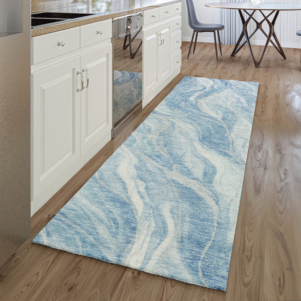 Premium Machine Washable Mayfield AMF720 Blue 2'3" x 7'6" Runner Rug