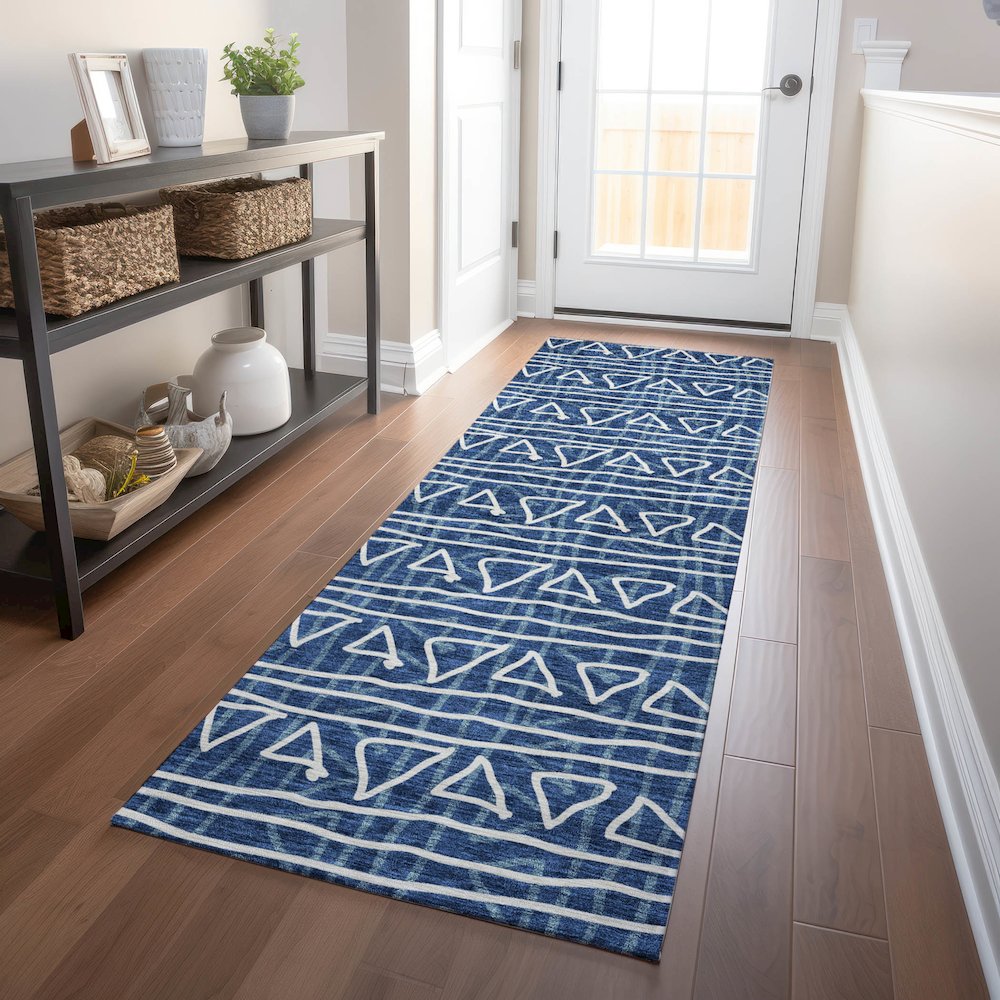 Premium Machine Washable Mayfield AMF730 Navy 2'3" x 7'6" Runner Rug