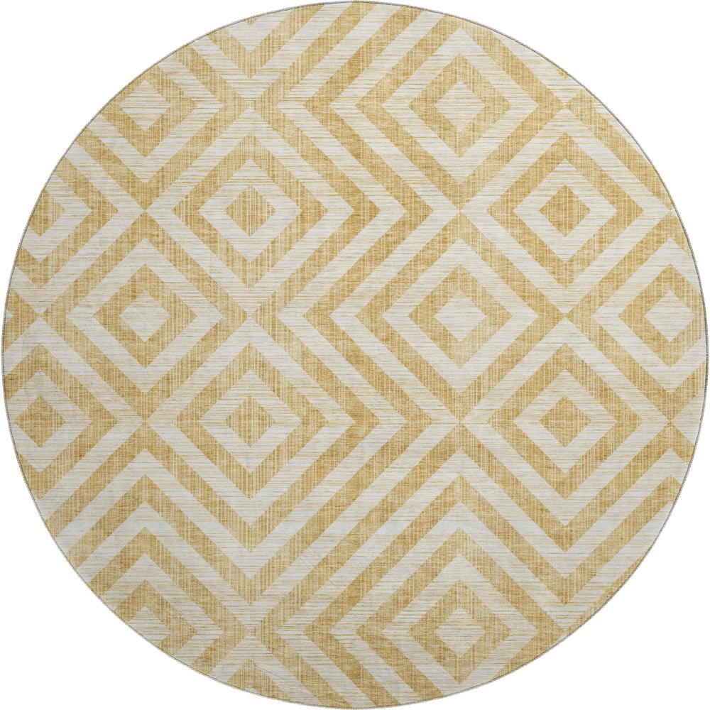 Premium Machine Washable Mayfield AMF733 Gold 8' x 8' Round Rug