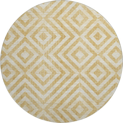 Premium Machine Washable Mayfield AMF733 Gold 8' x 8' Round Rug
