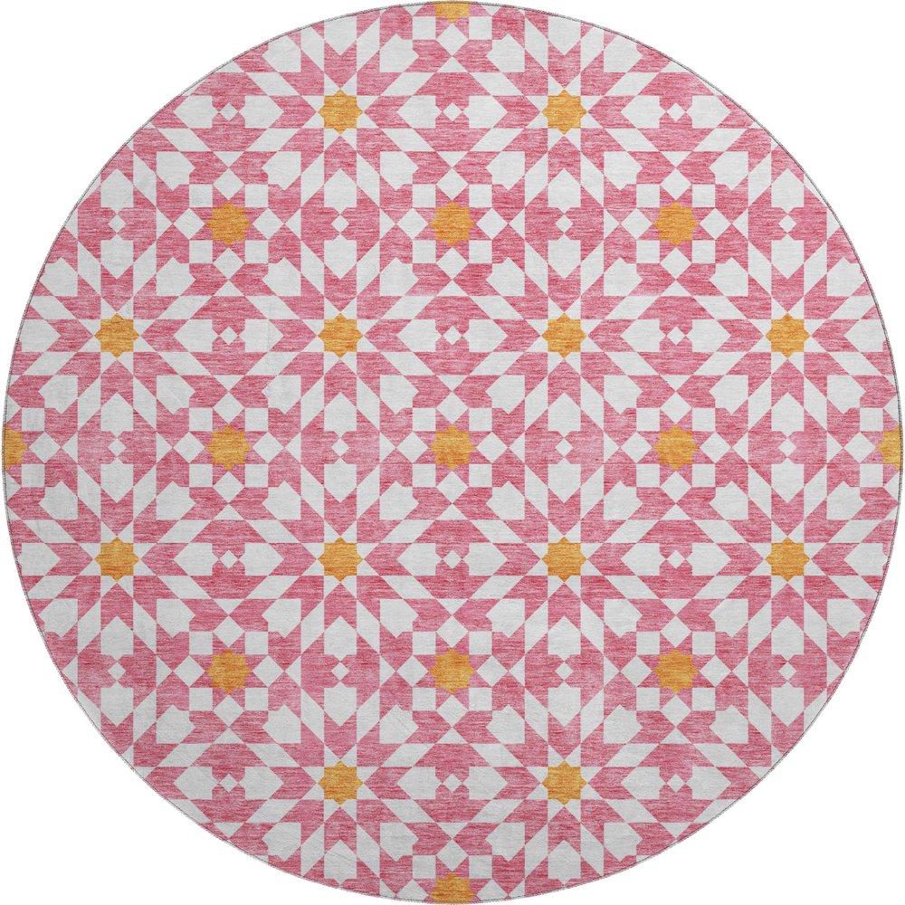 Premium Machine Washable Mayfield AMF734 Pink 8' x 8' Round Rug