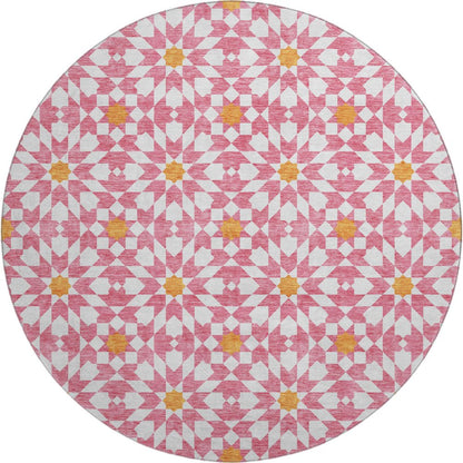 Premium Machine Washable Mayfield AMF734 Pink 8' x 8' Round Rug