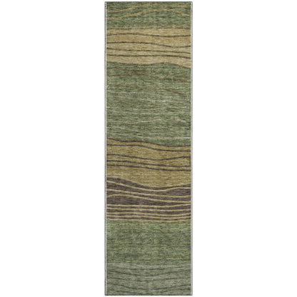 Premium Machine Washable Mayfield AMF735 Olive 2'3" x 7'6" Runner Rug