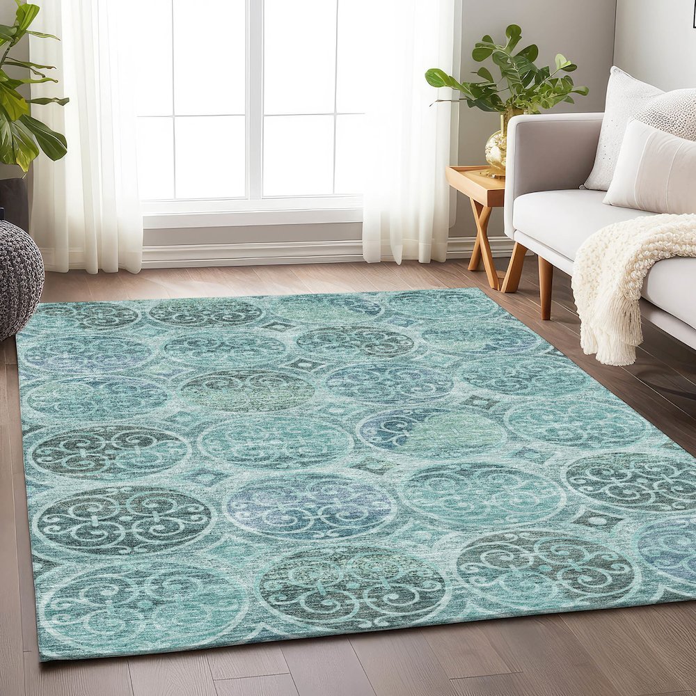 Premium Machine Washable Mayfield AMF738 Teal 2'6" x 3'10" Rug