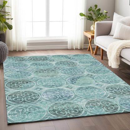Premium Machine Washable Mayfield AMF738 Teal 2'6" x 3'10" Rug
