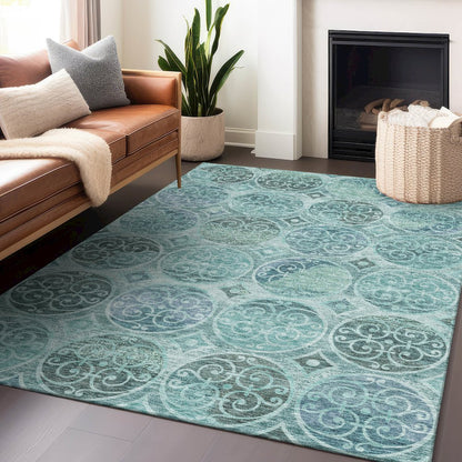 Premium Machine Washable Mayfield AMF738 Teal 2'6" x 3'10" Rug