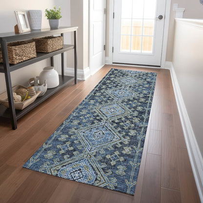 Premium Machine Washable Mayfield  Blue 2'3" x 7'6" Runner Rug