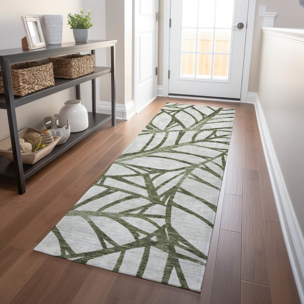 Premium Machine Washable Mayfield AMF741 Olive 2'3" x 7'6" Runner Rug