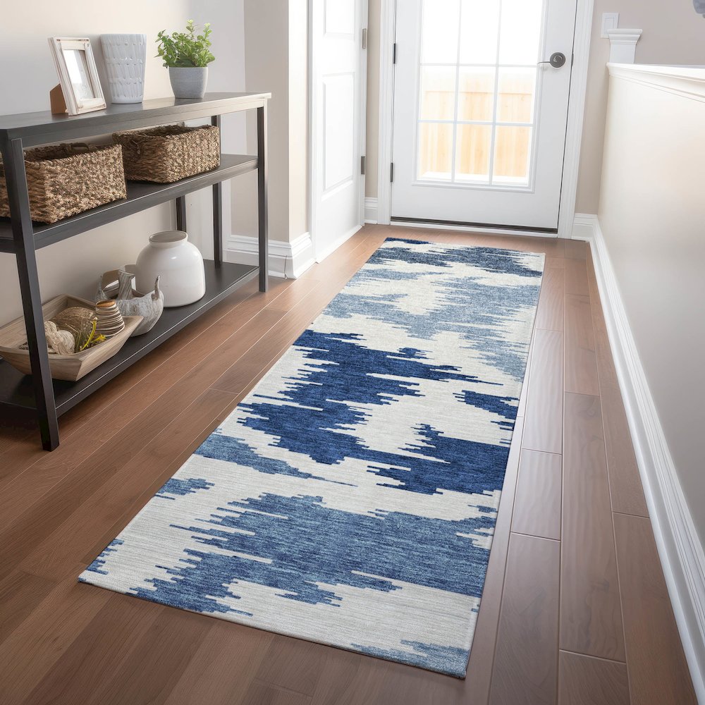 Premium Machine Washable Mayfield AMF746 Navy 2'3" x 7'6" Runner Rug