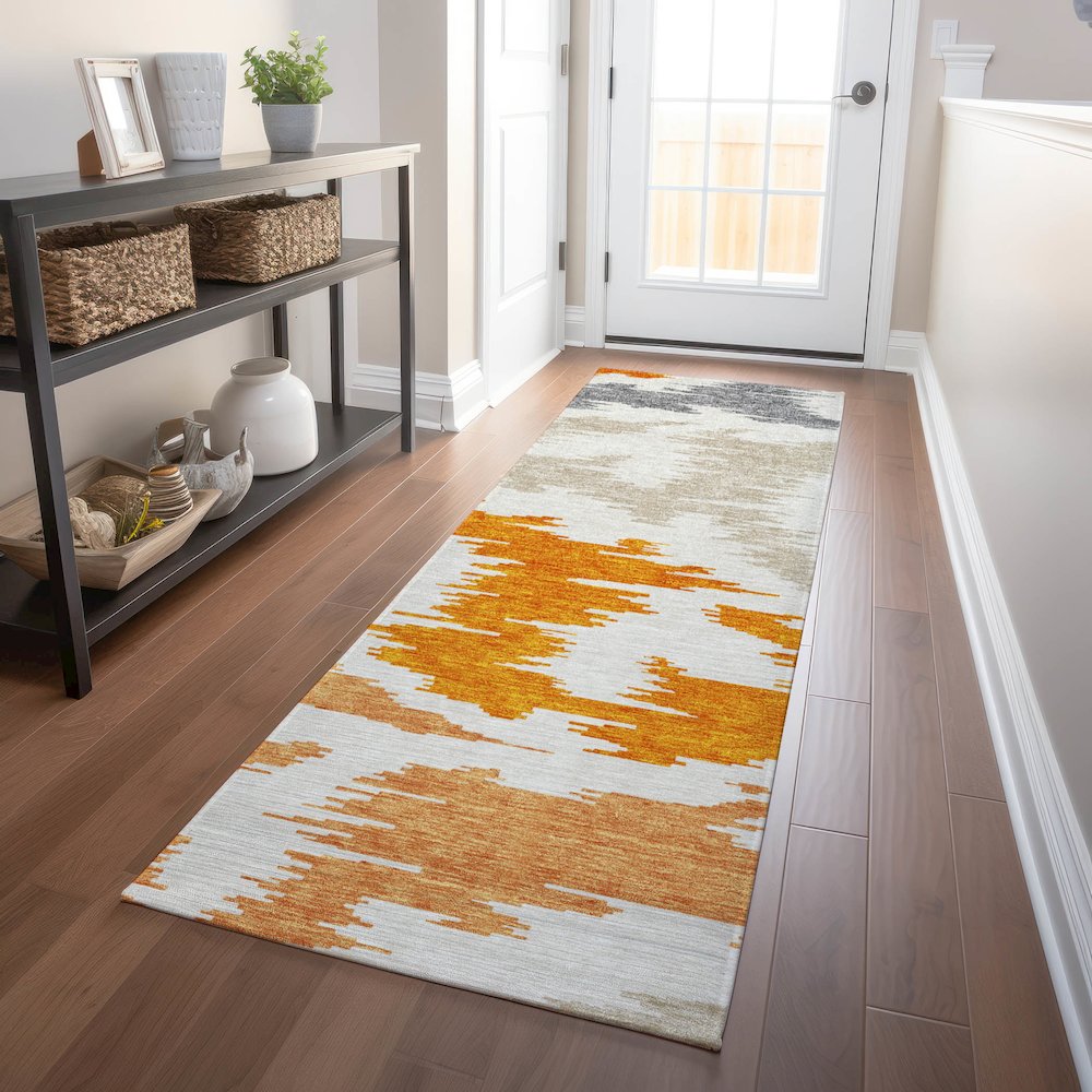 Premium Machine Washable Mayfield AMF746 Orange 2'3" x 7'6" Runner Rug
