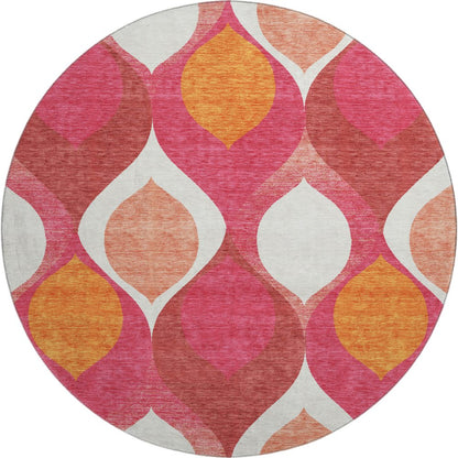 Premium Machine Washable Mayfield AMF749 Pink 8' x 8' Round Rug