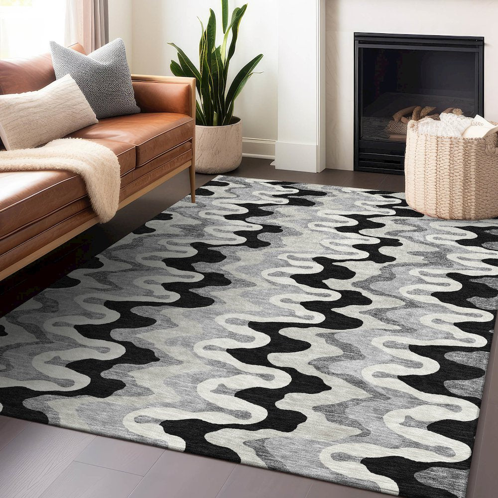 Premium Machine Washable Mayfield AMF750 Black 2'6" x 3'10" Rug