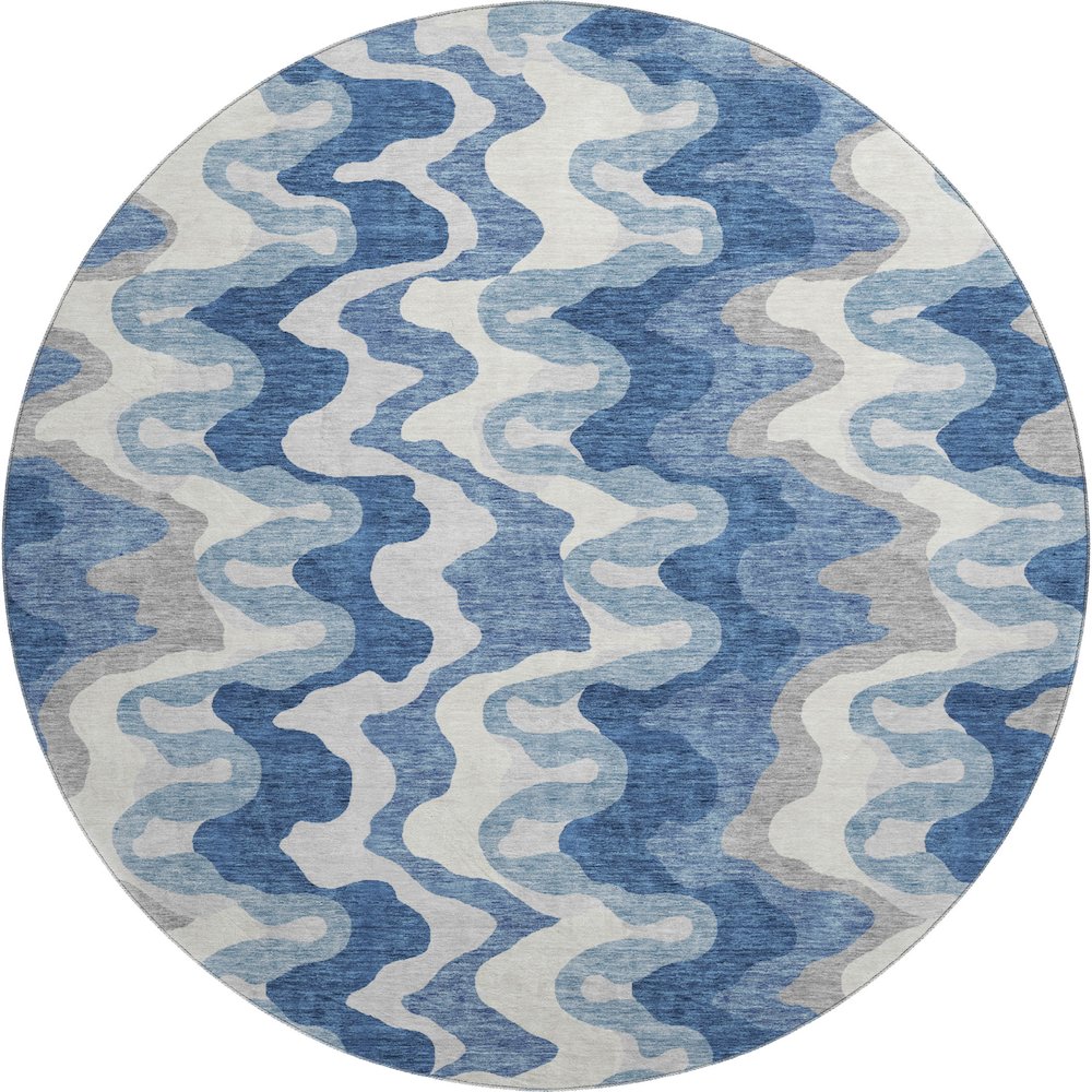 Premium Machine Washable Mayfield AMF750 Blue 8' x 8' Round Rug