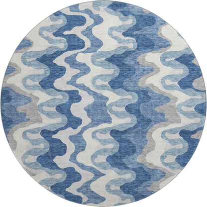 Premium Machine Washable Mayfield AMF750 Blue 8' x 8' Round Rug