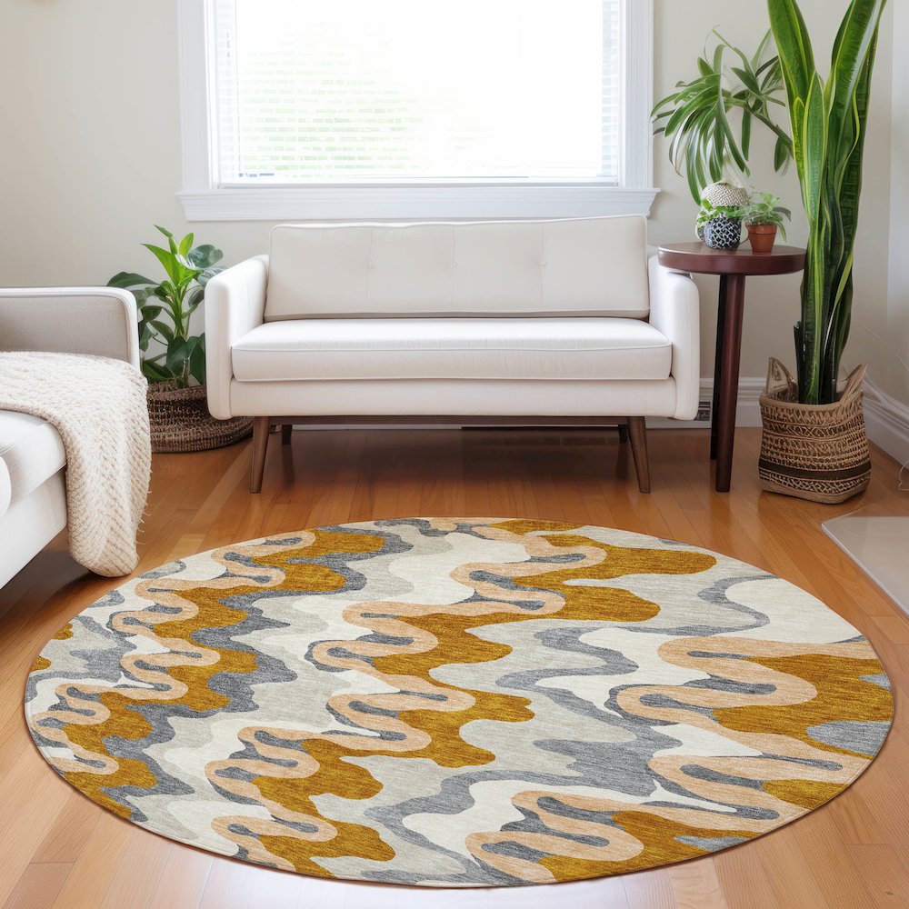 Premium Machine Washable Mayfield AMF750 Terracotta 8' x 8' Round Rug
