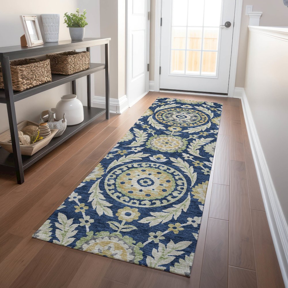 Premium Machine Washable Mayfield AMF751 Navy 2'3" x 7'6" Runner Rug