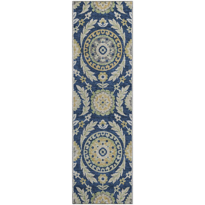 Premium Machine Washable Mayfield AMF751 Navy 2'3" x 7'6" Runner Rug