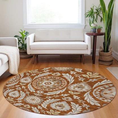 Premium Machine Washable Mayfield AMF751 Paprika 8' x 8' Round Rug