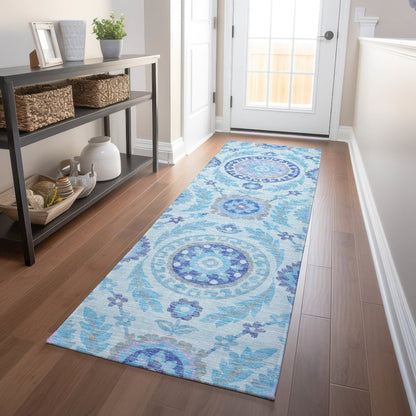 Premium Machine Washable Mayfield AMF751 Sky 2'3" x 7'6" Runner Rug