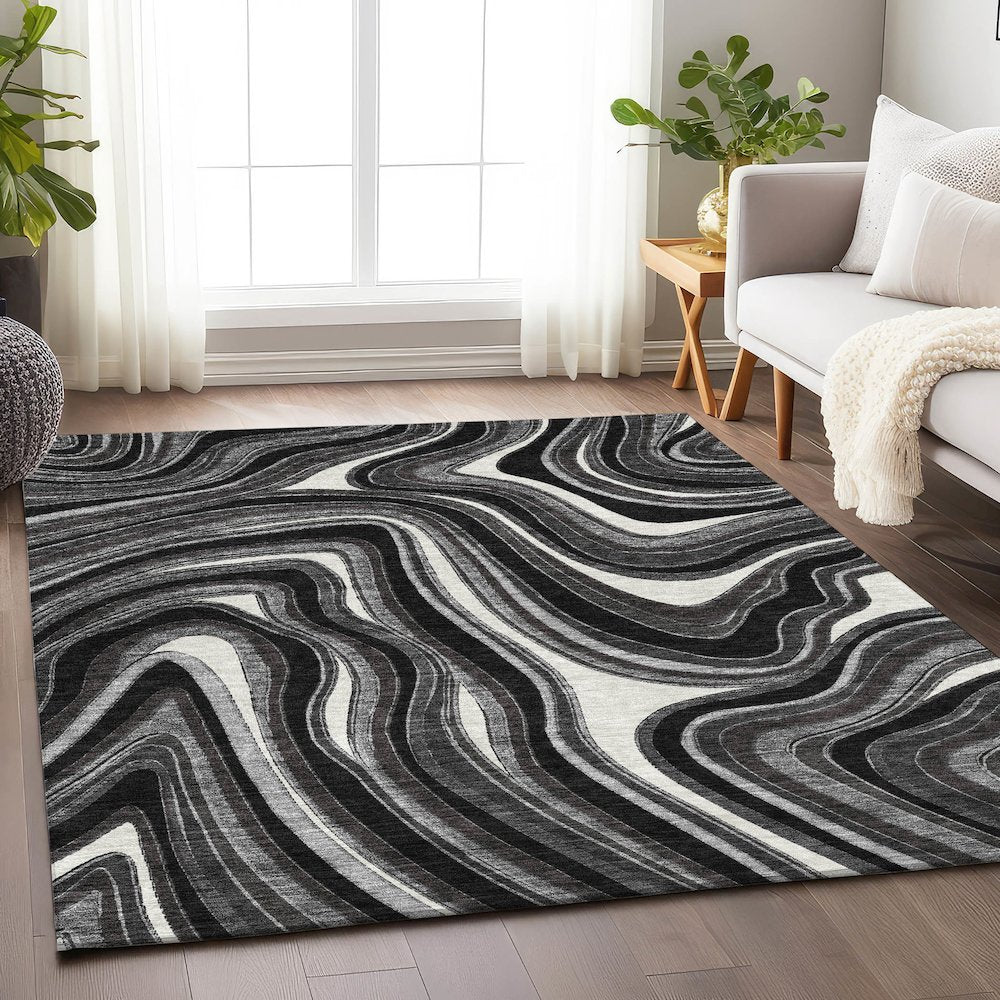 Premium Machine Washable Mayfield AMF756 Black 2'6" x 3'10" Rug