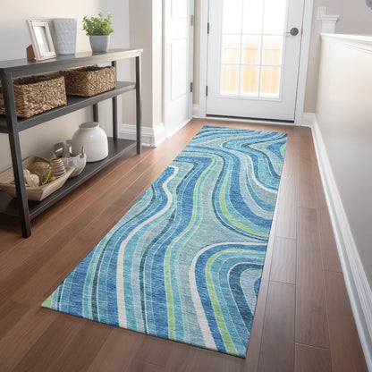 Premium Machine Washable Mayfield AMF756 Blue 2'3" x 7'6" Runner Rug