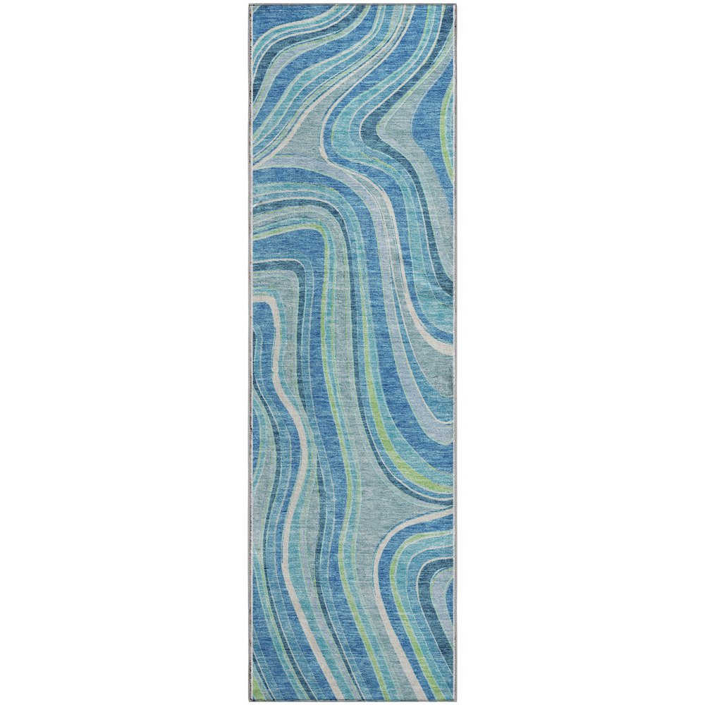 Premium Machine Washable Mayfield AMF756 Blue 2'3" x 7'6" Runner Rug
