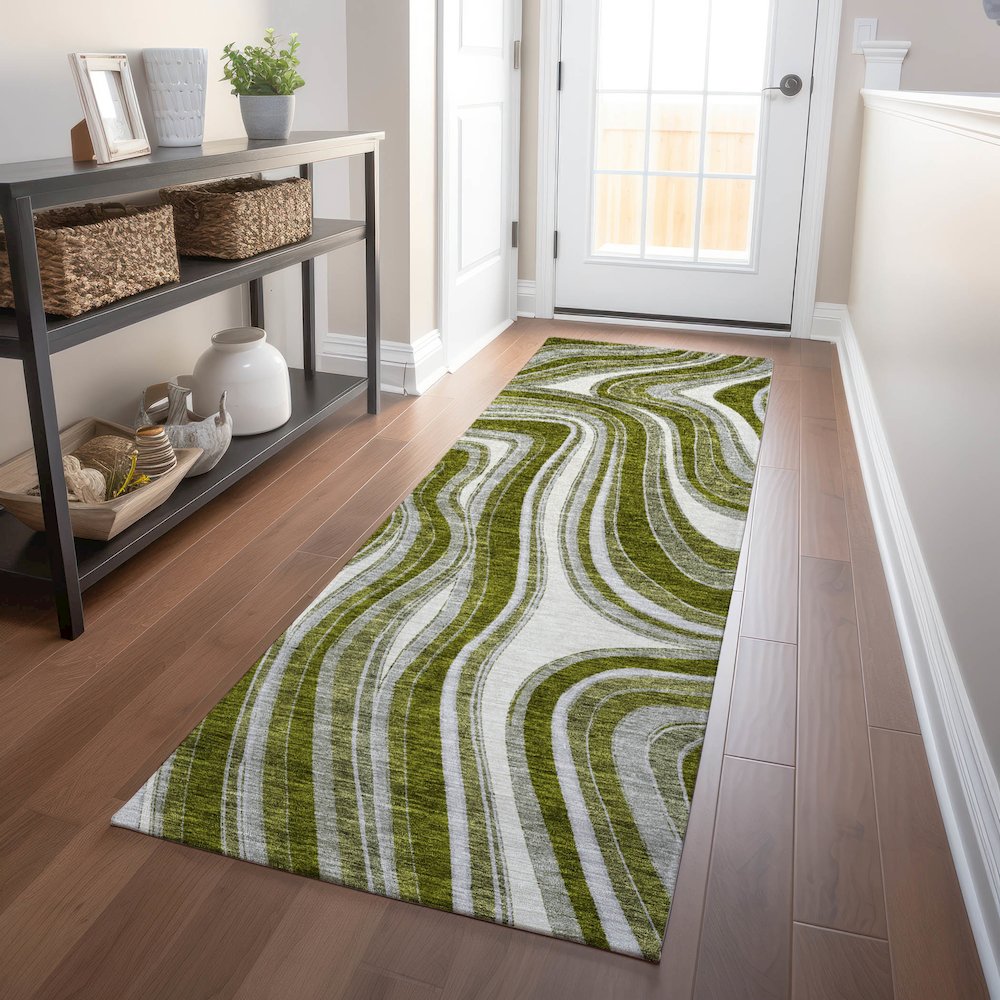 Premium Machine Washable Mayfield AMF756 Olive 2'3" x 7'6" Runner Rug