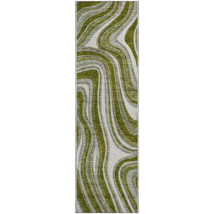 Premium Machine Washable Mayfield AMF756 Olive 2'3" x 7'6" Runner Rug