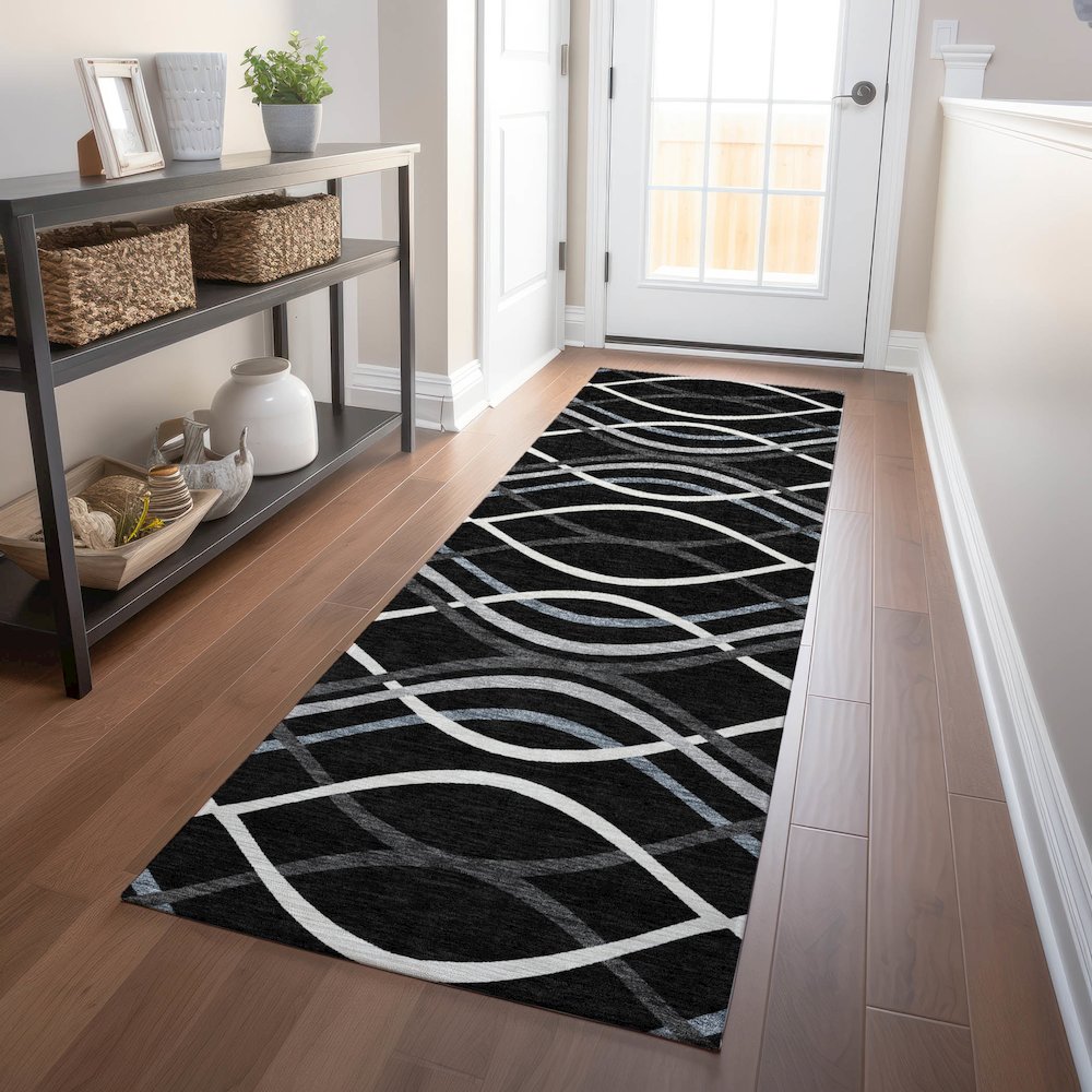 Premium Machine Washable Mayfield AMF757 Black 2'3" x 7'6" Runner Rug