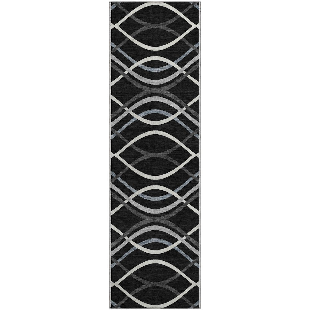 Premium Machine Washable Mayfield AMF757 Black 2'3" x 7'6" Runner Rug