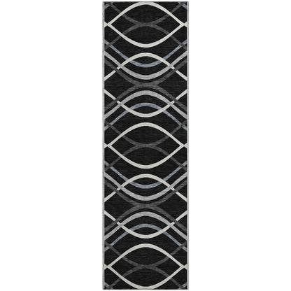 Premium Machine Washable Mayfield AMF757 Black 2'3" x 7'6" Runner Rug