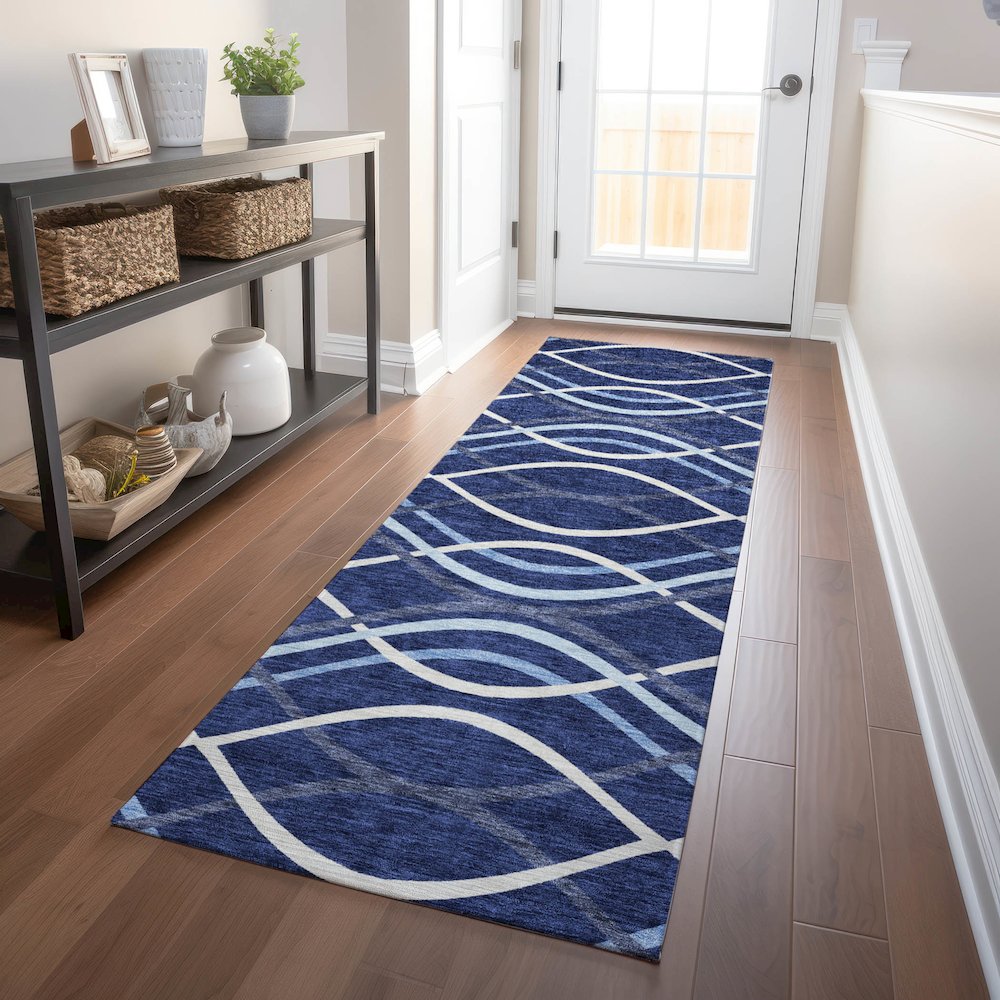 Premium Machine Washable Mayfield AMF757 Navy 2'3" x 7'6" Runner Rug