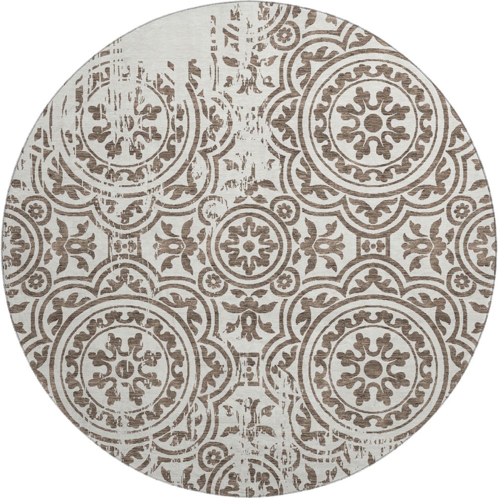Premium Machine Washable Mayfield AMF758 Chocolate 8' x 8' Round Rug