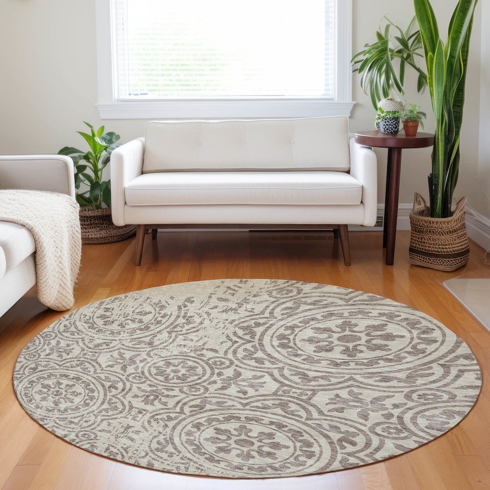 Premium Machine Washable Mayfield AMF758 Taupe 8' x 8' Round Rug